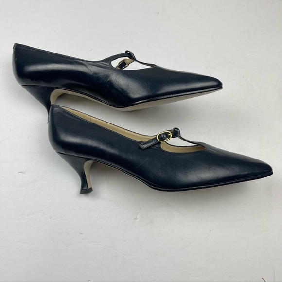 Vintage 80’s Etienne Aigner Athena Navy Blue Leather Buckle Heels Women’s 10W - Picture 3 of 7